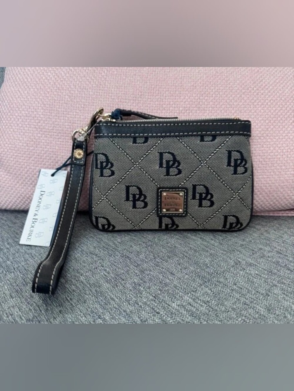 Dooney & Bourke Gray and Black Signature Wristlet